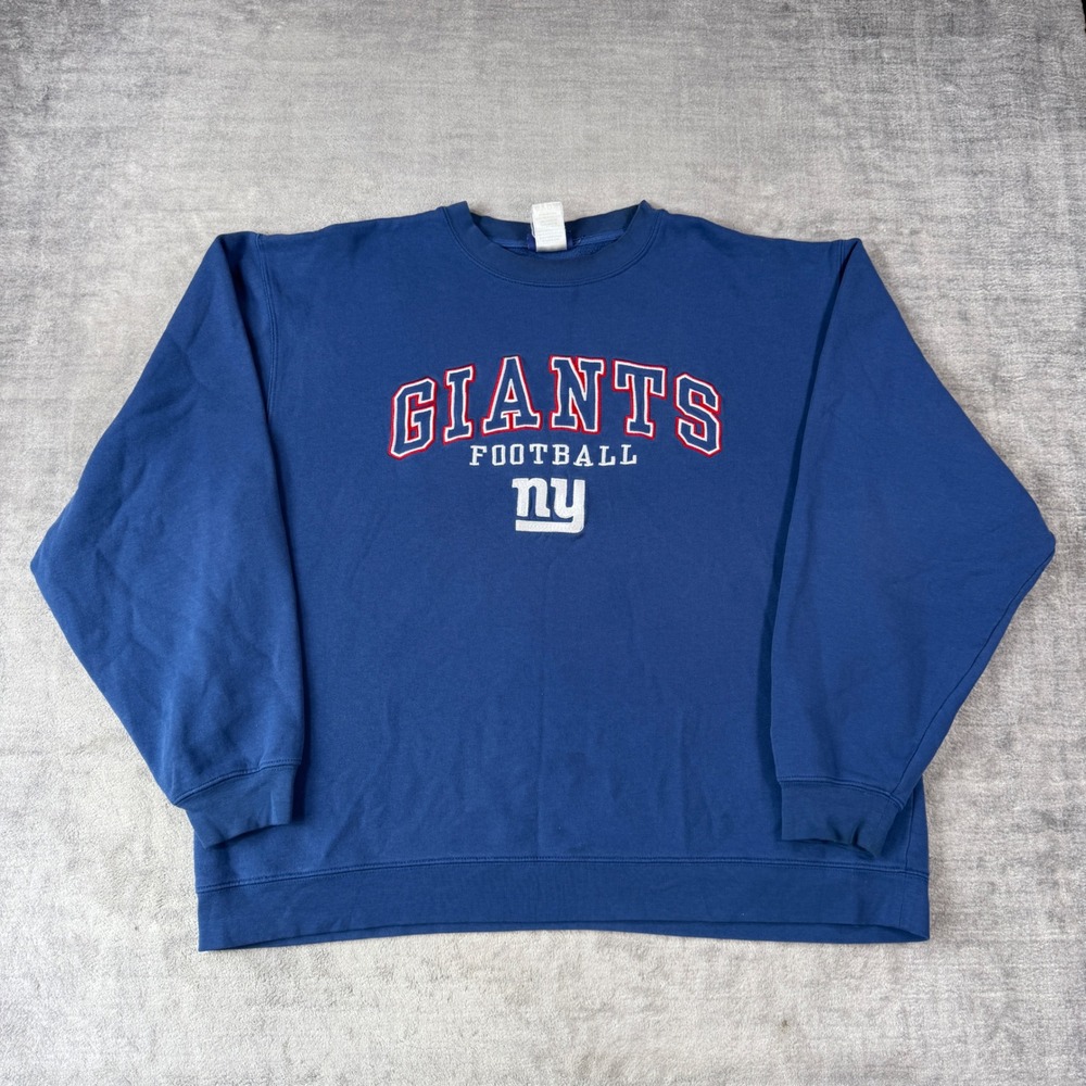 New York Giants Sweatshirt Mens Large Blue Vtg Y2K Embroidered NFL Reebok Crew